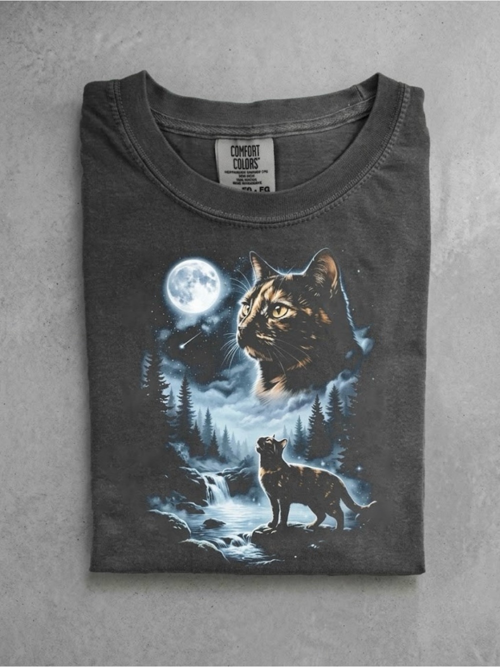 Comfort Colors Tortoiseshell Cat and Moon Retro 90s Animal Lover Tee For Cat Lov